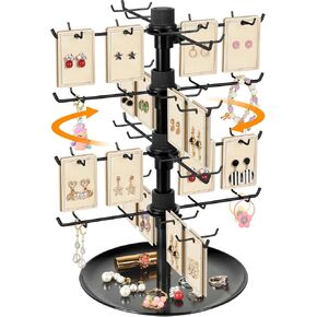 Earring Holder Organizer,360 Rotating Earring Display Stand for Vendors,64 Hooks Jewelry Organizer for Selling Earring Cards, Keychains, Rings, Bracelets Retail