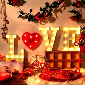 4 Pcs Valentine's Day Love Light LED Alphabet Letter Lights Heart Love Sign Light Decoration Battery Powered for Valentine's Day Proposal Night Home Table Bridal Party Bar (Glitter Red,love)