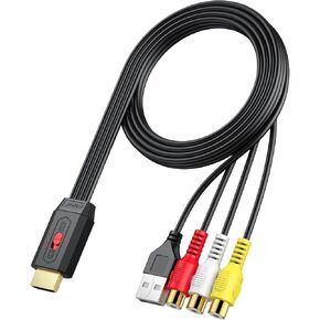 Neoteck RCA to HDMI Converter 60cm/2ft RCA to HDMI Cable Supports 16:9/4:3 Aspect Conversion Built-in RCA Cable for Game Console Plug and Play Widely Used in Wii/PS2/N64-Female RCA Input