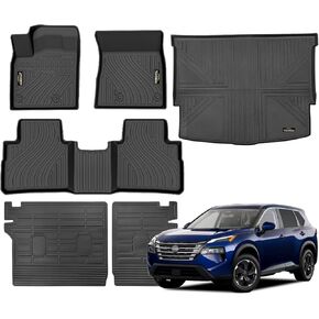 Floor Mats Custom for Nissan Rogue 2021-2024 2025 Trunk Mat with Backrest Mat (NOT for Sport) All Weather TPE Cargo Liner Anti-Slip Full Set for Rogue Accessories (Trunk Mat+Backrest Mats+Floor Mats)