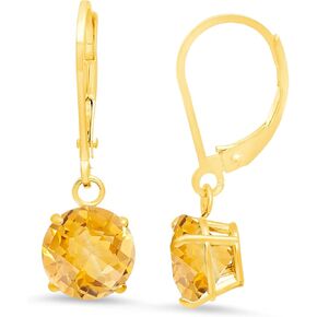 10k Yellow Gold 8mm Round Birthstone Dangle Earrings for Women with Leverbacks by MAX + STONE