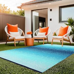 Indoor Outdoor Runner Area Rug 2.5x8 ft- Machine Washable, Waterproof, Handwoven - Recycled Plastic Rug for Doorfront, Passage, Entryway, Laundry Room, Porch - Izera Blue