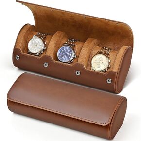 2 علبة منظم لساعة السفر للرجال والنساء| حافظة عرض جلدية للساعة | عرض الساعة وتخزينها وحاملها | علبة ساعة لمجموعة ساعات الرجال والنساء (علبة ساعة بني/بني-2) in Kuwait