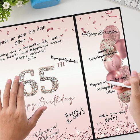DARUNAXY الذهب الأسود 65 زينة حفلة عيد ميلاد، سعيد 65 عيد ميلاد بديل توقيع كتاب الضيوف للرجال النساء هتافات إلى 65 سنة الهدايا القديمة 65 عيد ميلاد توقيع بطاقة المجلس لوازم الحفلات in Saudi Arabia