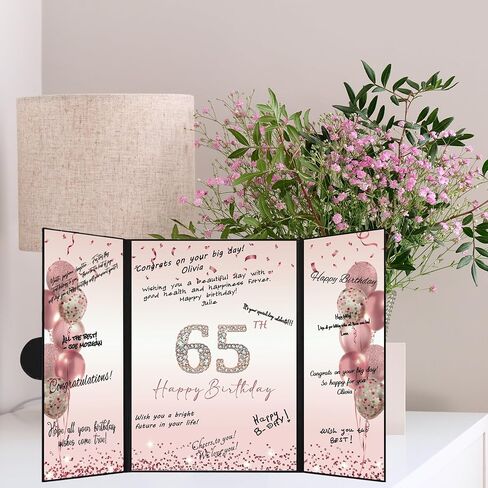 DARUNAXY الذهب الأسود 65 زينة حفلة عيد ميلاد، سعيد 65 عيد ميلاد بديل توقيع كتاب الضيوف للرجال النساء هتافات إلى 65 سنة الهدايا القديمة 65 عيد ميلاد توقيع بطاقة المجلس لوازم الحفلات in Saudi Arabia