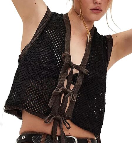 Crochet Tops for Women Knitted Summer Vest Hollow Out Button Down Shirts Short Sleeve Crop Tops Fashion Y2K Tee in Kuwait