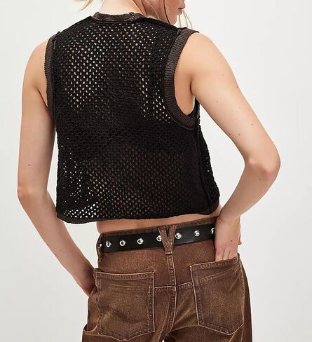 Crochet Tops for Women Knitted Summer Vest Hollow Out Button Down Shirts Short Sleeve Crop Tops Fashion Y2K Tee in Kuwait