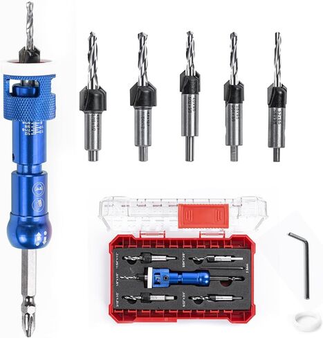 5pcs Countersink Drill Bit Set with 1/4" Quick Release Hex Shank,Adjustable Woodworking Drill bit Set with Low Friction Depth Stop,1/8" 9/64" 5/32" Drill+3/8" 82°Counter-Bore for Carpentry Screw Hole in Saudi Arabia