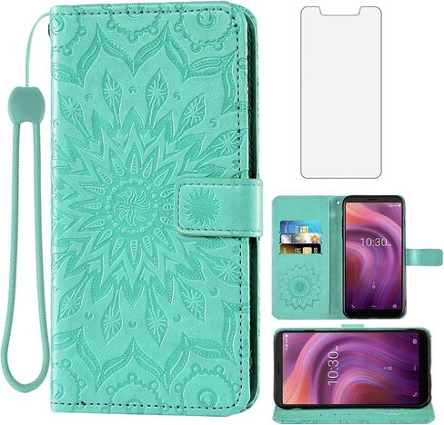 Phone Case for Alcatel 3V 2019 Wallet Cases with Tempered Glass Screen Protector Sunflower Leather Slim Flip Cover Card Holder Stand Cell Accessories Alcatel3V Acatel 3 V V3 19 5032W Women Rose Gold in Saudi Arabia