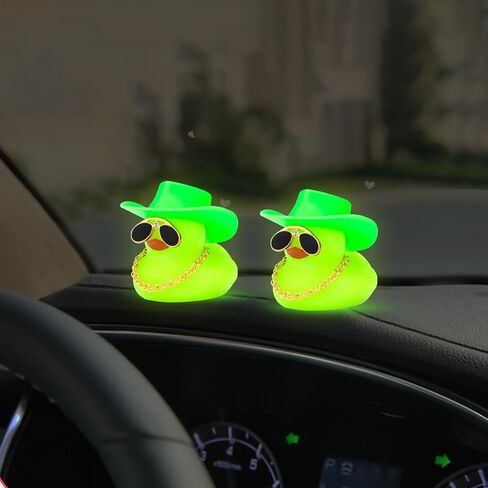 wonuu Noctilucous Rubber Duck Glowing Rubber Ducks with Sunglasses Necklace Cowboy Hat, No Electricity, Green in Kuwait