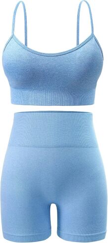 Workout Sets for Women 2 Piece Outfits Gym Shorts Women High Waisted with Adjustable Padded Sports Bra Gym Sets in Saudi Arabia