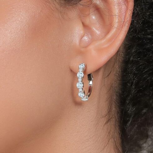 Gem Stone King 3.30 Ct Green Simulated Emerald G/H Lab Grown Diamond 925 Silver Hoop Earrings in Saudi Arabia