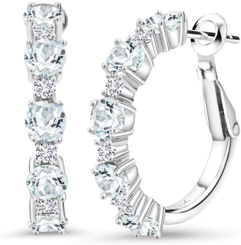 Gem Stone King 3.30 Ct Green Simulated Emerald G/H Lab Grown Diamond 925 Silver Hoop Earrings in Saudi Arabia