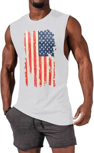 4th of July Independence Day USA Flag Sleeveless Graphic T-Shirts Gym Workout Tank Tops in Saudi Arabia