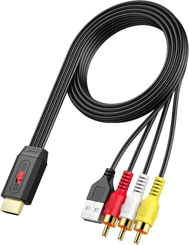 Neoteck RCA to HDMI Converter 60cm/2ft RCA to HDMI Cable Supports 16:9/4:3 Aspect Conversion Built-in RCA Cable for Game Console Plug and Play Widely Used in Wii/PS2/N64-Female RCA Input in Kuwait