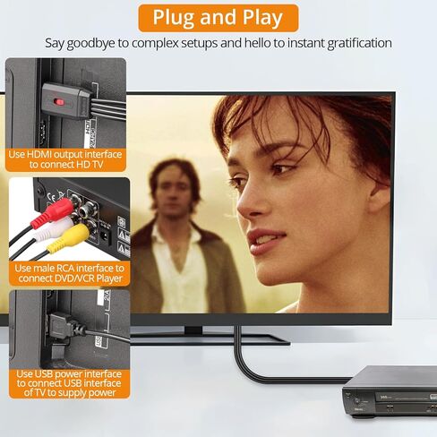 Neoteck RCA to HDMI Converter 60cm/2ft RCA to HDMI Cable Supports 16:9/4:3 Aspect Conversion Built-in RCA Cable for Game Console Plug and Play Widely Used in Wii/PS2/N64-Female RCA Input in Kuwait