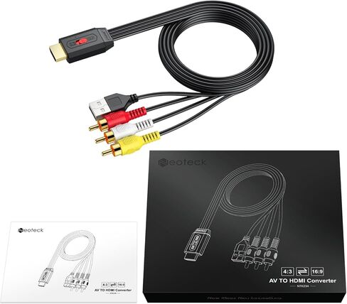 Neoteck RCA to HDMI Converter 60cm/2ft RCA to HDMI Cable Supports 16:9/4:3 Aspect Conversion Built-in RCA Cable for Game Console Plug and Play Widely Used in Wii/PS2/N64-Female RCA Input in Kuwait