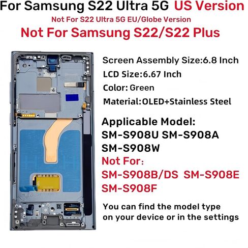 OLED for Samsung Galaxy S22 Ultra 5G LCD Display Screen Assembly Replacement for Samsung S22 Ultra Touch Digitizer Screen with Frame Toolkits S908U S908A US Version Black in Kuwait