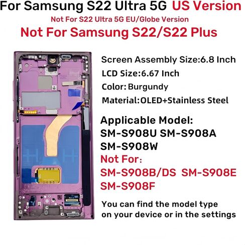 OLED for Samsung Galaxy S22 Ultra 5G LCD Display Screen Assembly Replacement for Samsung S22 Ultra Touch Digitizer Screen with Frame Toolkits S908U S908A US Version Black in Kuwait