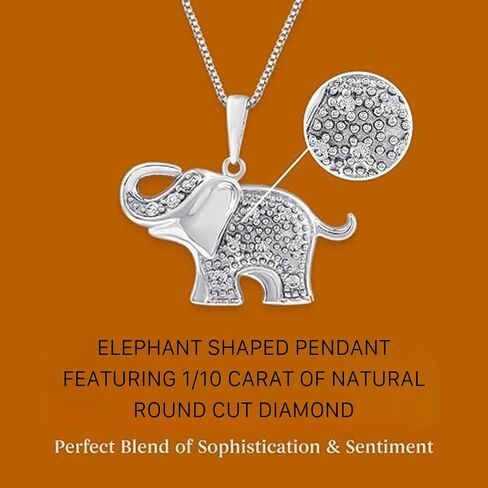 Sterling Silver 1/10cttw Natural Round-Cut Diamond (J-K Color, I2-I3 Clarity) Elephant Pendant-Necklace,18" in Kuwait