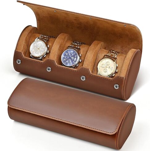 2 علبة منظم لساعة السفر للرجال والنساء| حافظة عرض جلدية للساعة | عرض الساعة وتخزينها وحاملها | علبة ساعة لمجموعة ساعات الرجال والنساء (علبة ساعة بني/بني-2) in Kuwait