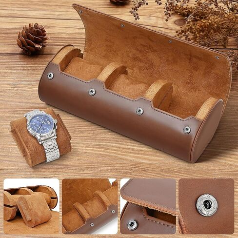 2 علبة منظم لساعة السفر للرجال والنساء| حافظة عرض جلدية للساعة | عرض الساعة وتخزينها وحاملها | علبة ساعة لمجموعة ساعات الرجال والنساء (علبة ساعة بني/بني-2) in Kuwait