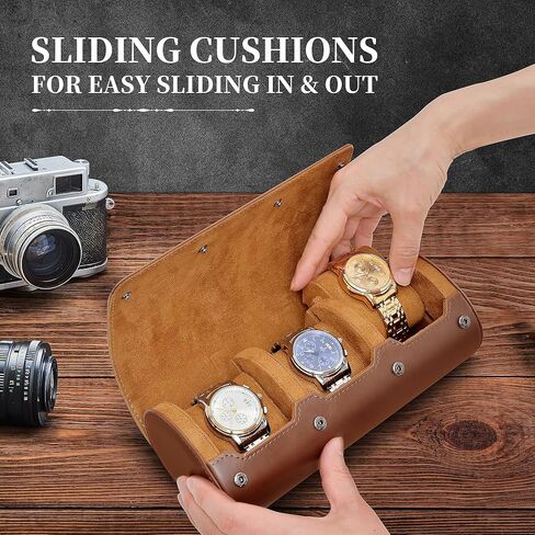 2 علبة منظم لساعة السفر للرجال والنساء| حافظة عرض جلدية للساعة | عرض الساعة وتخزينها وحاملها | علبة ساعة لمجموعة ساعات الرجال والنساء (علبة ساعة بني/بني-2) in Kuwait