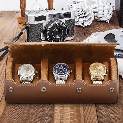 2 علبة منظم لساعة السفر للرجال والنساء| حافظة عرض جلدية للساعة | عرض الساعة وتخزينها وحاملها | علبة ساعة لمجموعة ساعات الرجال والنساء (علبة ساعة بني/بني-2) in Kuwait