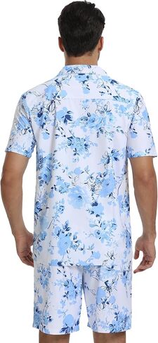 CRYSULLY Men's 2 Piece Outfits Summer Beach Short Sleeve Shirts and Shorts Button Down Hawaiian Printed Sets with Pockets in Kuwait