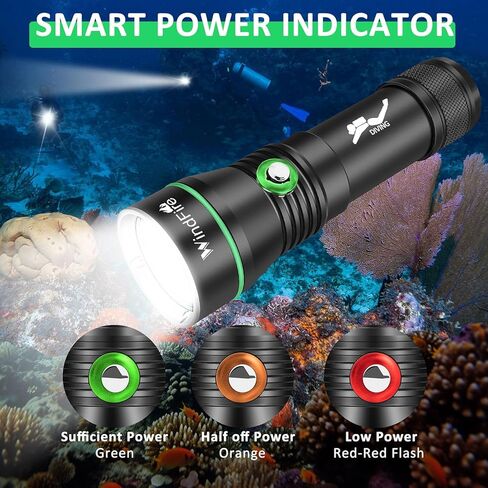 WINDFIRE Dive Lights Scuba Diving Flashlight, 5000LM Scuba Dive Light Rechargeable, IPX8 Waterproof Flashlight Underwater Lights, 3 Modes Diving Torch with Power Indicator for Night Diving in Kuwait