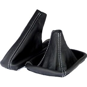 L & P Car Design Set of Shift Boot Cover and Handbrake Cover Genuine Real Leather Compatible with BMW 3 Series e46 Manual Transmission
