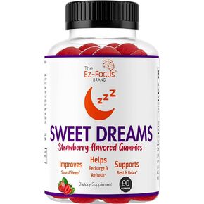 Sweet Dreams Natural Sleep Support Supplement for Adults, Restful Calm Sleep, Stress Support Calmness, Relaxation, 90 Gummies Strawberry Flavor Caffeine Free, Non-Habit Forming