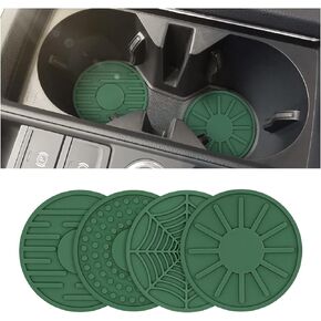 4 Pack Car Coasters for Cup Holder, 2.68 Inch Anti-Slip Silicone Auto Insert Cup Coaster, Non-Slip Vehicle Cup Mats for Women and Men, Interior Accessories Universal for Most Cars, SUV (Green)