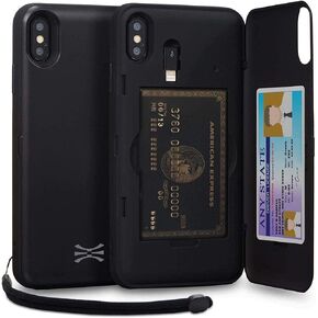 TORU CX PRO Case for iPhone Xs Max, with Card Holder | Slim Protective Cover with Hidden Credit Cards Wallet Flip Slot Compartment Kickstand | Include Mirror, Wrist Strap, Lightning Adapter - Black
