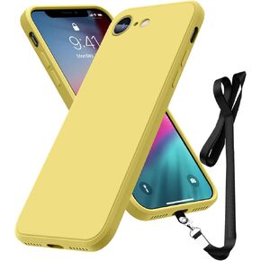 Compatible with iPhone SE 2022/2020/8/7 Case 4.7 inch,Soft Touch Silicone Full-Body Protective Case,Neck Lanyard Strap,Non-Yellowing Dropproof Protective Phone Cover Slim Thin,Black(1-59)