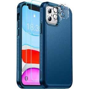 حافظة SPIDERCASE مقاومة للصدمات لهاتف iPhone 11، [حماية من السقوط بدرجة عسكرية 10 أقدام]، مع قطعتين [واقي شاشة من الزجاج المقسى + واقي عدسة الكاميرا] حافظة هاتف واقية شديدة التحمل لكامل الجسم، أزرق بحري