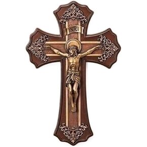 Joseph's Studio by Roman, Cross and Crucifix Collection, 10.25"H VICTORIAN OAK/GOLD, Home Décor, Devout Gift, Prayerful Inspiration (1x6x10)
