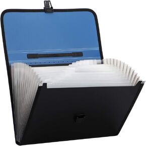 Expanding File Folder with Handle, 2019 New 13-Pocket Plastic Expandable File Organizer, A4 Size Waterproof & Durable Accordion File Organizer for School, Office（Deep Blue）