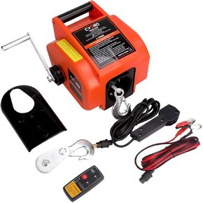Electric Boat Winch, Reversible Electric Trailer Winch 12V DC, Power-in, Power-out and Freewheel Operations for Boats 2000 lbs with Wireless Remote Control and Hand Crank