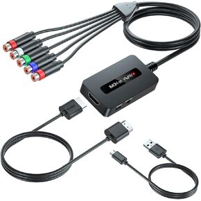 Male Component to HDMI Converter Cable with HDMI and Component Cables for DVD/STB with Female Component Output to Display on HDTVs, 1080P YPbPr to HDMI Converter, Component in HDMI Out Adapter…