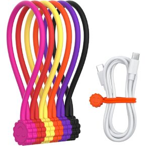 Rich&Ray Reusable Silicone Twist Ties, Magnetic Cable Ties with Strong Magnet for Organizing Cables, Hanging Stuff, Used in Many Ways or Just for Fun (6C - 6pack)