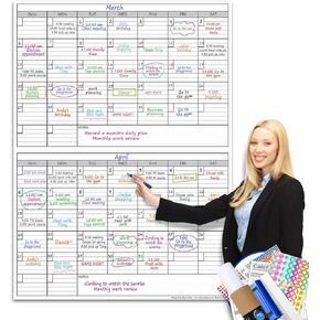 Dry Erase Two Month Laminated jumbo Wall Calendar, 38" x 50", Huge bimonthly Vertical Laminated Erasable White Board, Giant 60 day Family Whiteboard Schedule Planner, Large Multi Month Reusable Poster