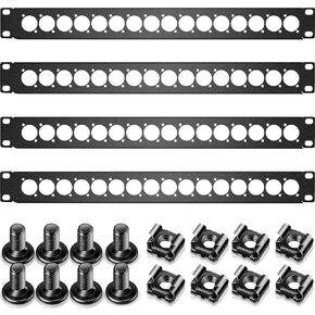 4 Pcs 1U Rack Panel XLR HDMI Audio Rack Mount Panel Connectors with M6 Screws Metal Punch Out Component Panel for Audio Enclosure Server Computer Equipment Studio, 19 Inch (16D Series)