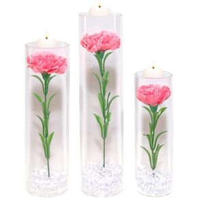 Rose Floating Scented Candles with ABS Colored Pearl Water Gel Jelly Beads Vase Filler in Valentine's Day Wedding Mother's Day Birthday Party Decorate,2.36 inch,Pink