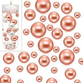 UDU 10000 Pcs Vase Filler Water Beads and 150 Pcs Floating Beads No Hole Pearl Faux Pearls for Vase Mixed Sizes Round Pearls for Home Party Wedding Decor, 8/14/20 mm (Rosegold)