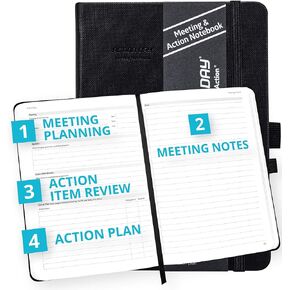 Action Day Meeting Notebook - Designed to Make Meetings More Effective -Meeting Planning, Action Items, Meeting Notes - Perfect for Office & School, Pocket, (7x9, Black)