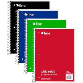 C-Line 3-Subject Notebook, Wide Ruled, 1 Notebook, Color May Vary (22046)