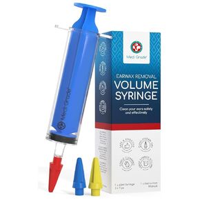 Medi Grade Ear Syringe Ear Wax Removal Tool with 3X Quad-Stream Tips, 2.03 fl oz - High Volume Ear Cleaner Earwax Removal Kit for Removing Blocked Ear Wax - Ear Wax Removal Syringe Ear Cleaning Kit