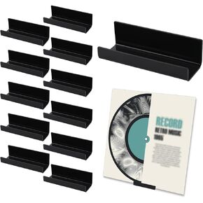 12pcs Vinyl Record Wall Mount, Acrylic Album Record No Drill Adhesive Tape Vinyl Record Display Holder Stand Racks for Album Covers Display (Black)