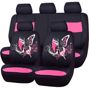 CAR PASS Pink Leather & Gaberdine Butterfly Inspiration Car Seat Covers, Universal Car Seat Covers Full Set with Airbag Compatiable, Fit for Vehicles,Cars,Suvs,Vans (Black and Pink)